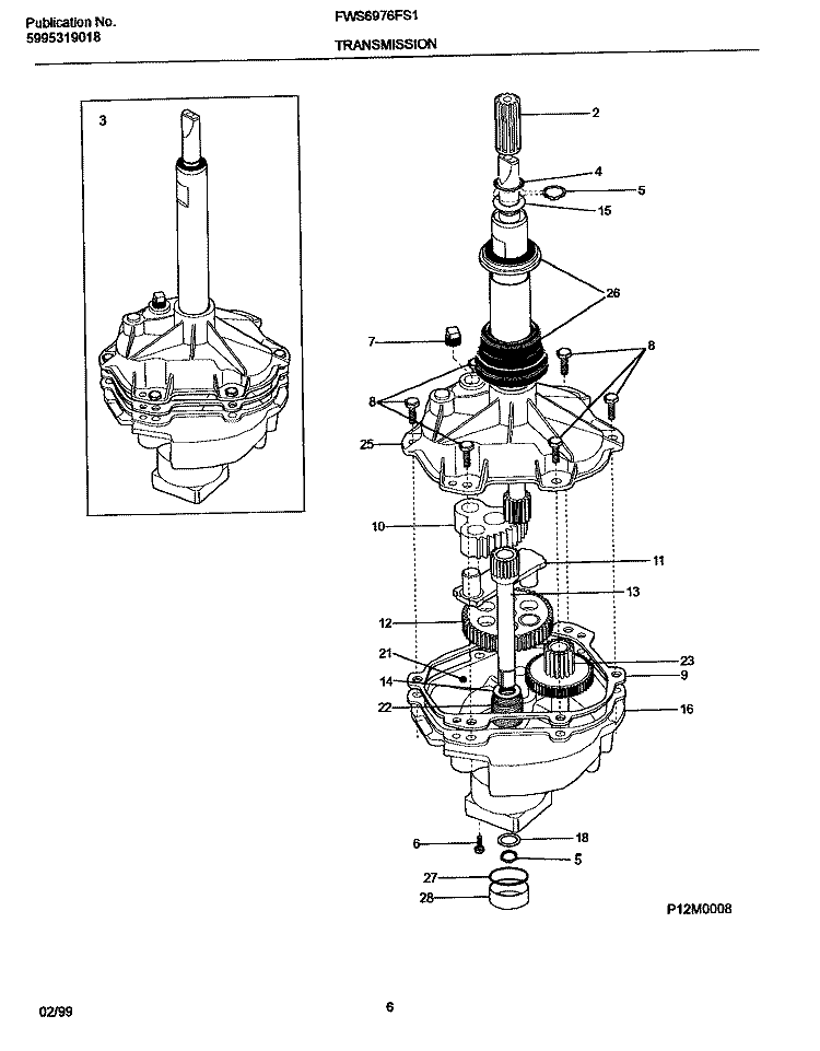 TRANSMISSION Diagram and Parts List for FWS6976FS1  Frigidaire Washer