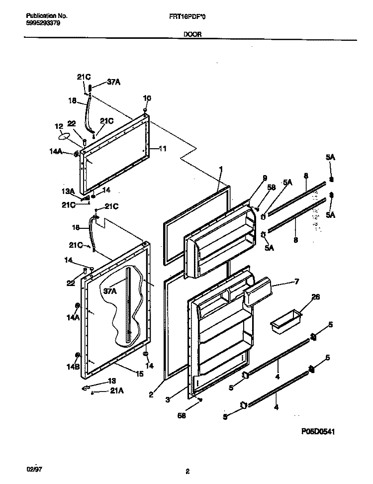 DOOR Diagram and Parts List for FRT16PDFD0  Frigidaire Refrigerator