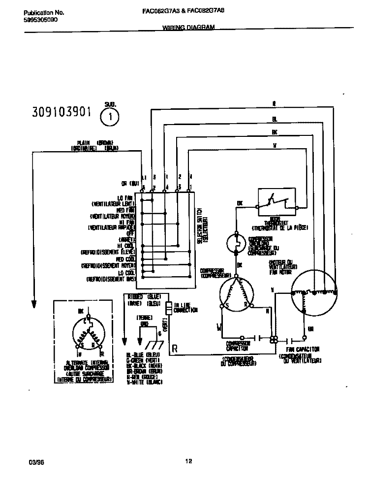 WIRING DIAGRAM Diagram and Parts List for FAC082G7A3  Frigidaire Air Conditioner