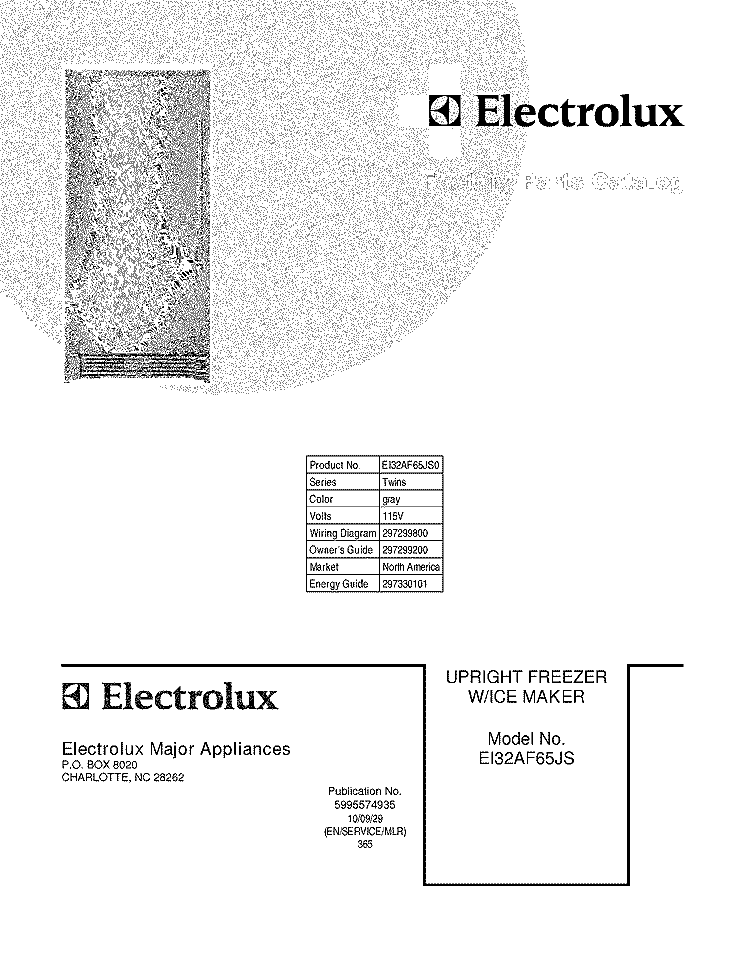 COVER Diagram and Parts List for EI32AF65JS0  Electrolux Freezer