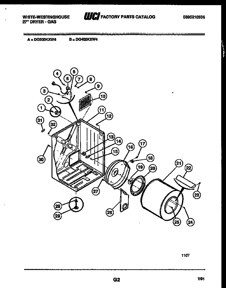 CABINET AND COMPONENT PARTS Diagram and Parts List for DG500KXH4  Frigidaire Dryer