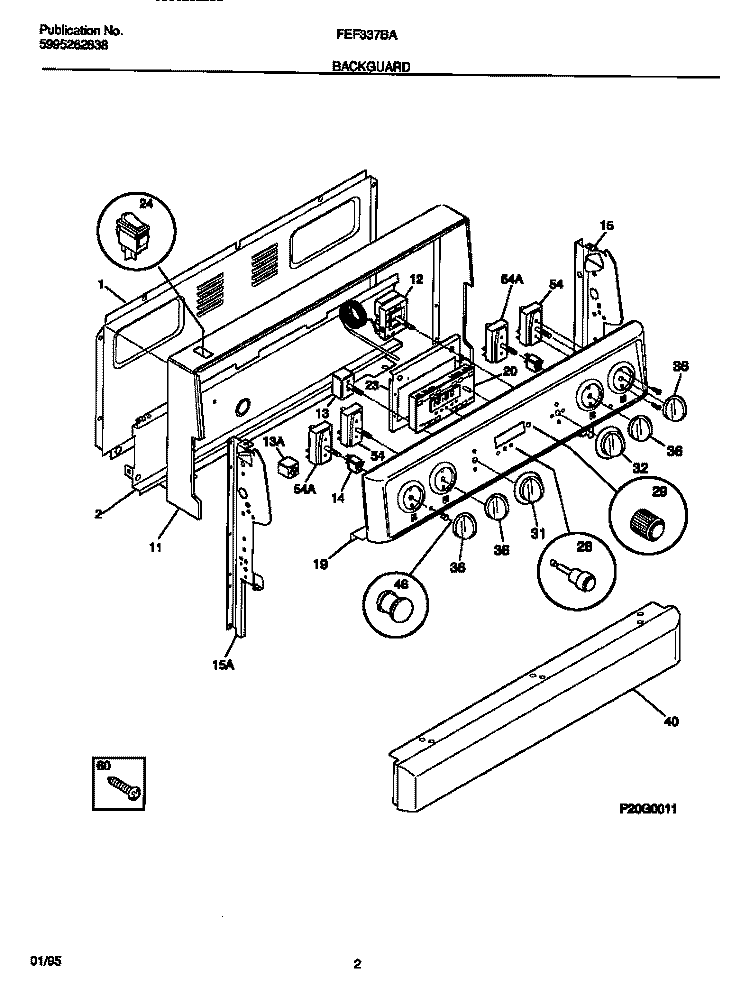BACKGUARD Diagram and Parts List for FEF337BAWB  Frigidaire Range