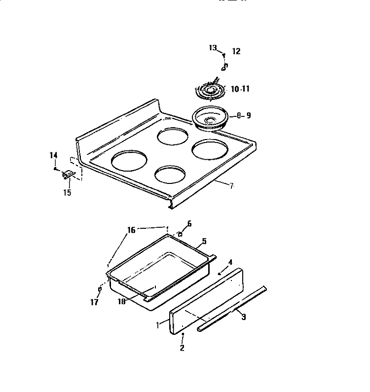 TOP & DRAWER Diagram and Parts List for KF450GDD2  Frigidaire Range