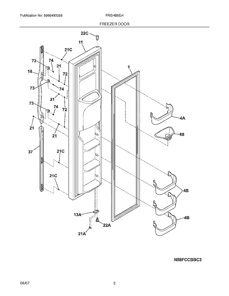 FREEZER DOOR Diagram and Parts List for FRSHB5EHSB2  Frigidaire Refrigerator