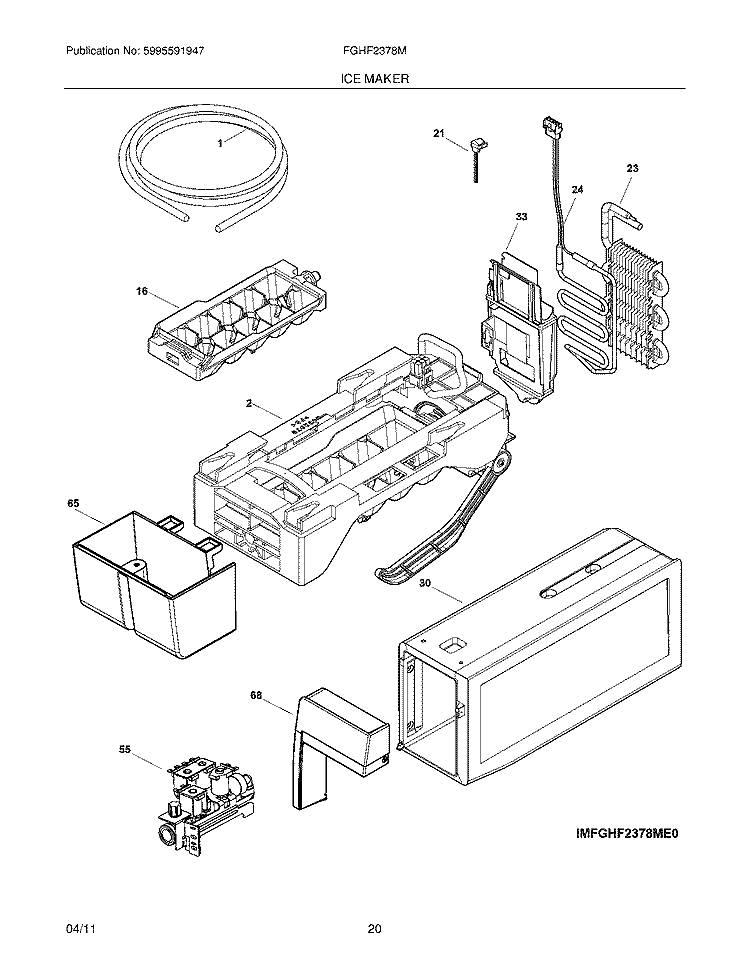 ICE MAKER Diagram and Parts List for FGHF2378MP0  Frigidaire Refrigerator