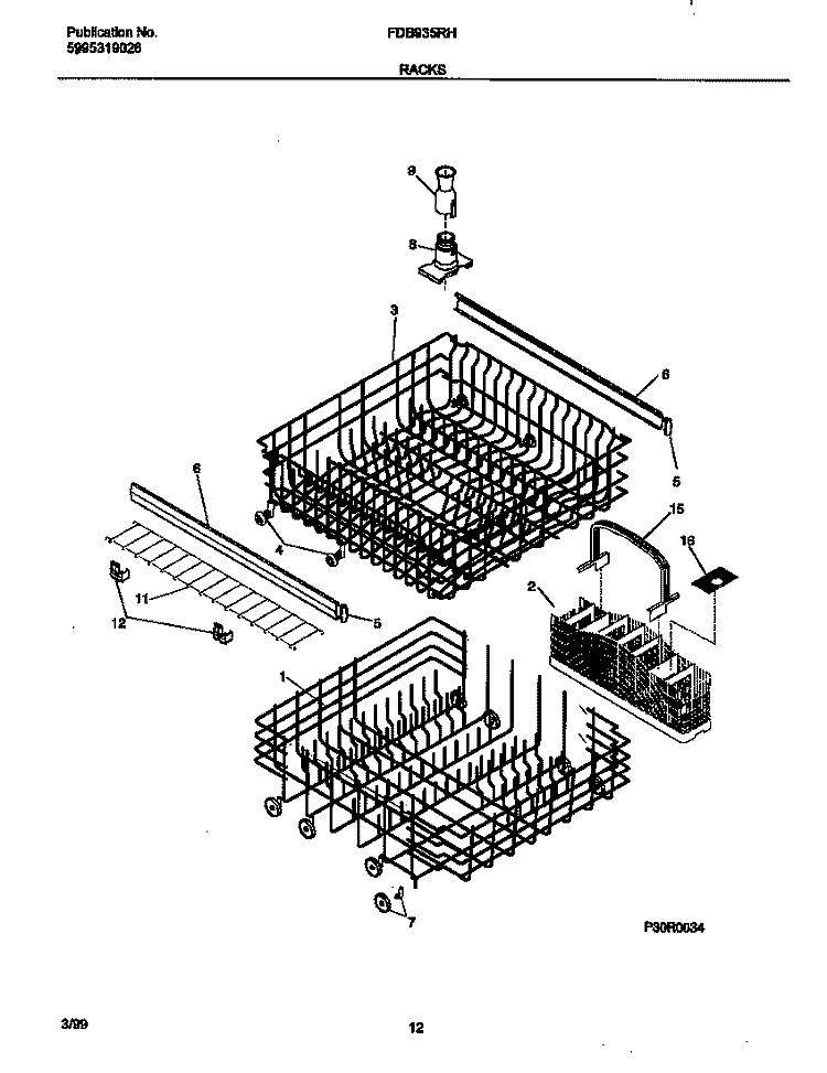 RACK Diagram and Parts List for FDB935RHB0  Frigidaire Dishwasher