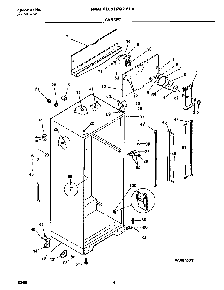 CABINET Diagram and Parts List for FPGS18TAL4  Frigidaire Refrigerator