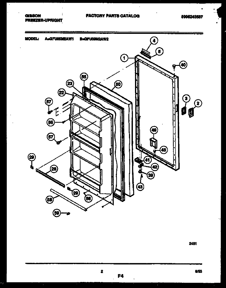 DOOR PARTS Diagram and Parts List for GFU09M2AW2  Gibson Freezer