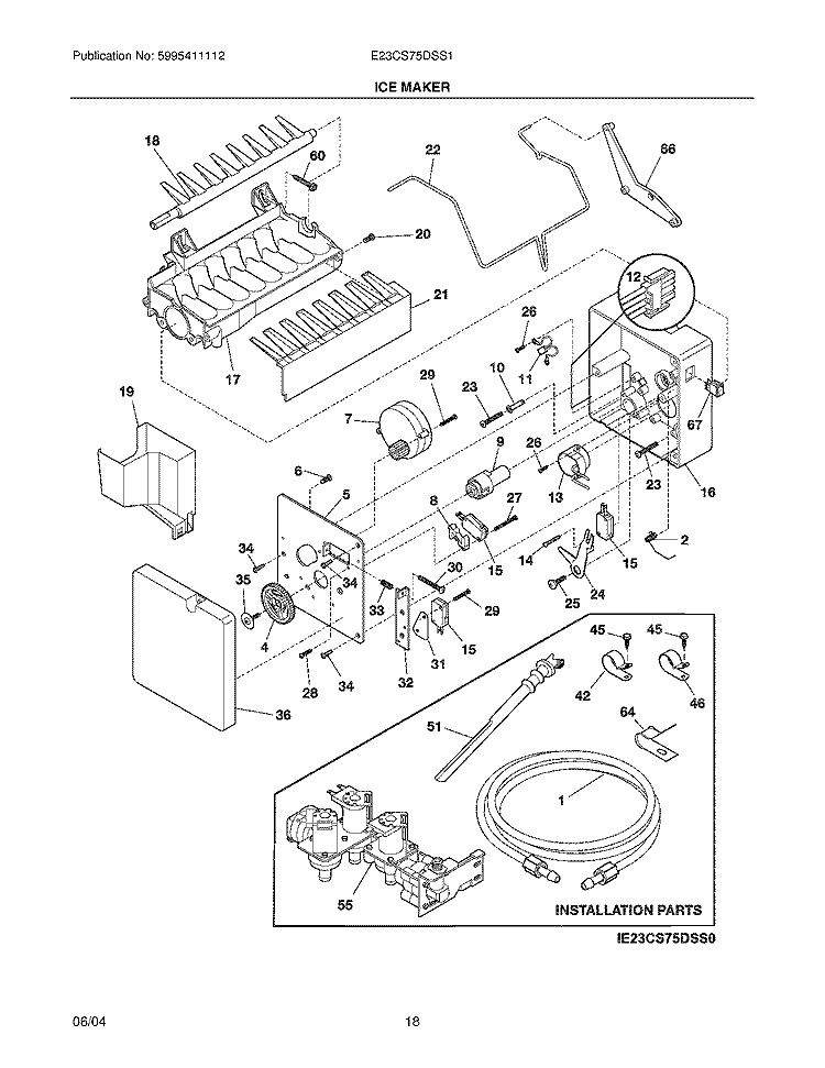 ICE MAKER Diagram and Parts List for E23CS75DSS1  Electrolux Refrigerator