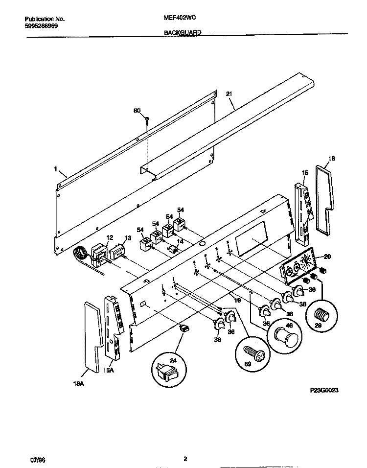 BACKGUARD Diagram and Parts List for MEF402WCD3  Frigidaire Range