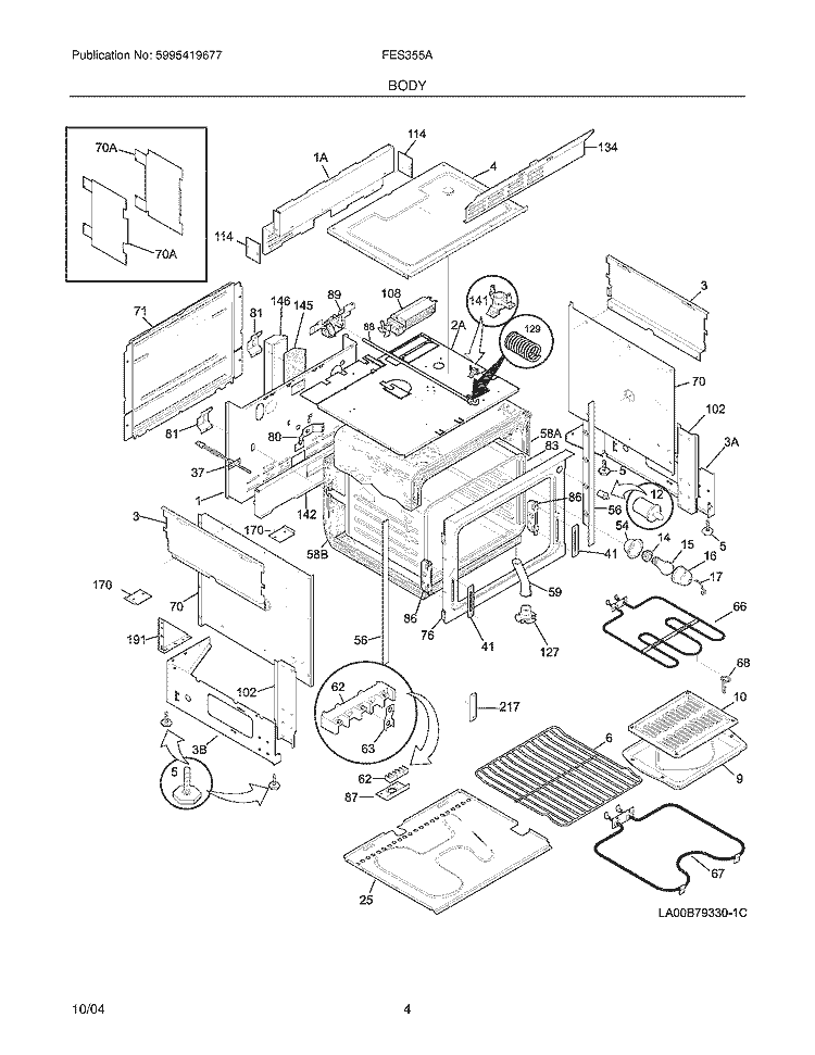 BODY Diagram and Parts List for FES355ASH  Frigidaire Range