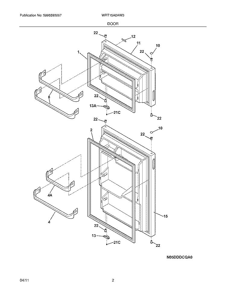 DOOR Diagram and Parts List for WRT15A0AW3  Westinghouse Refrigerator