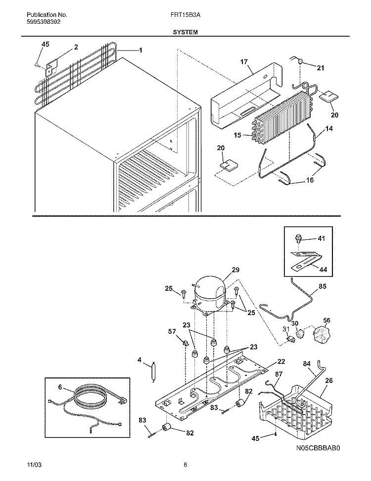 SYSTEM Diagram and Parts List for FRT15B3AQ4  Frigidaire Refrigerator