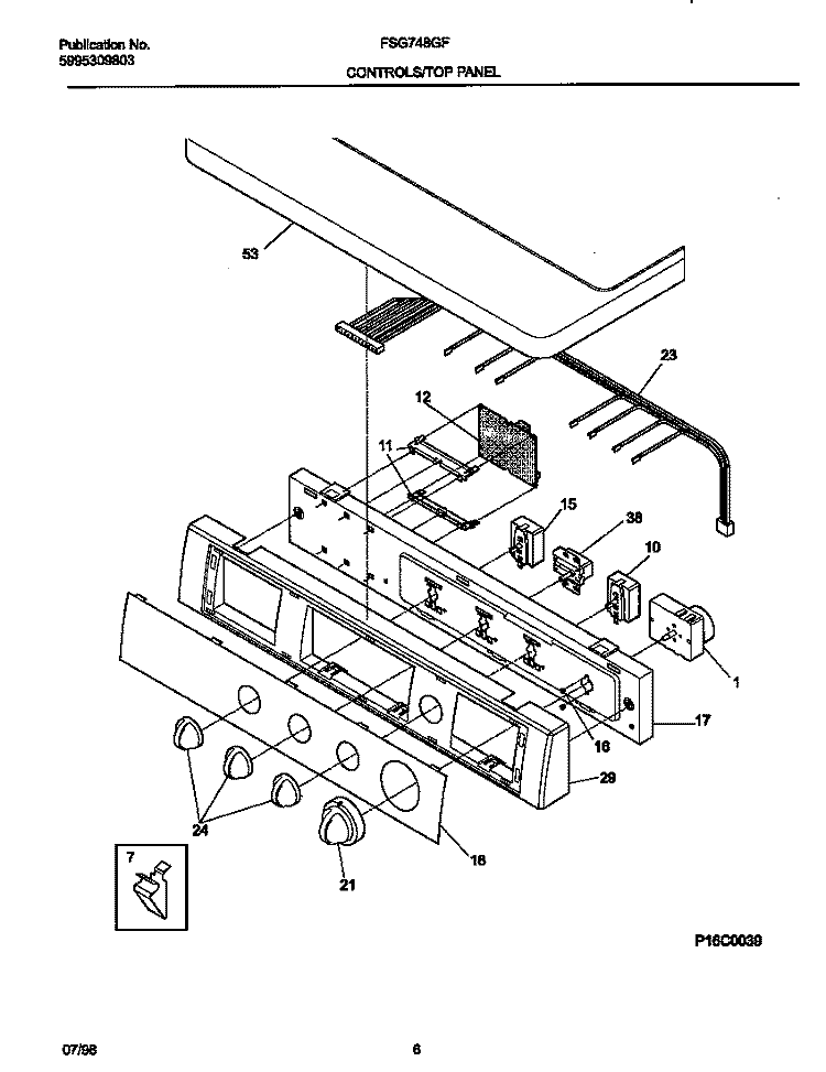 CONTROLS / TOP PANEL Diagram and Parts List for FSG748GFS0  Frigidaire Dryer
