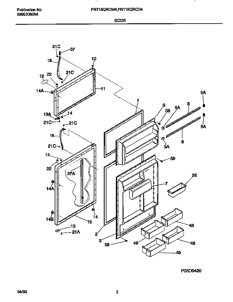 DOORS Diagram and Parts List for FRT18QRCD4  Frigidaire Refrigerator