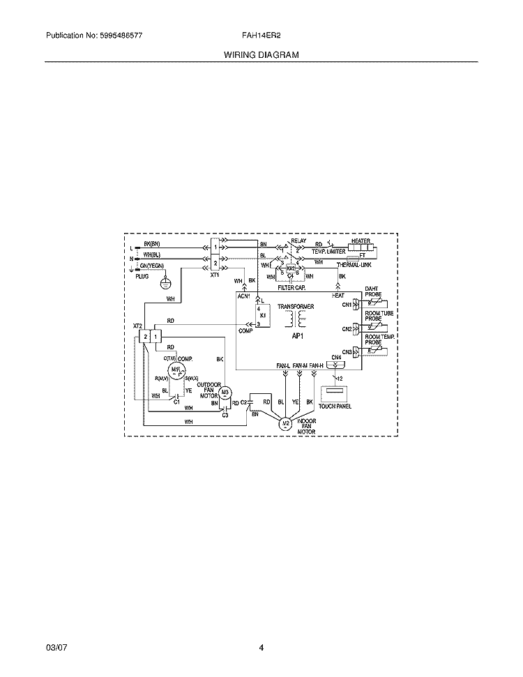 WIRING DIAGRAM Diagram and Parts List for FAH14ER2T2  Frigidaire Air Conditioner