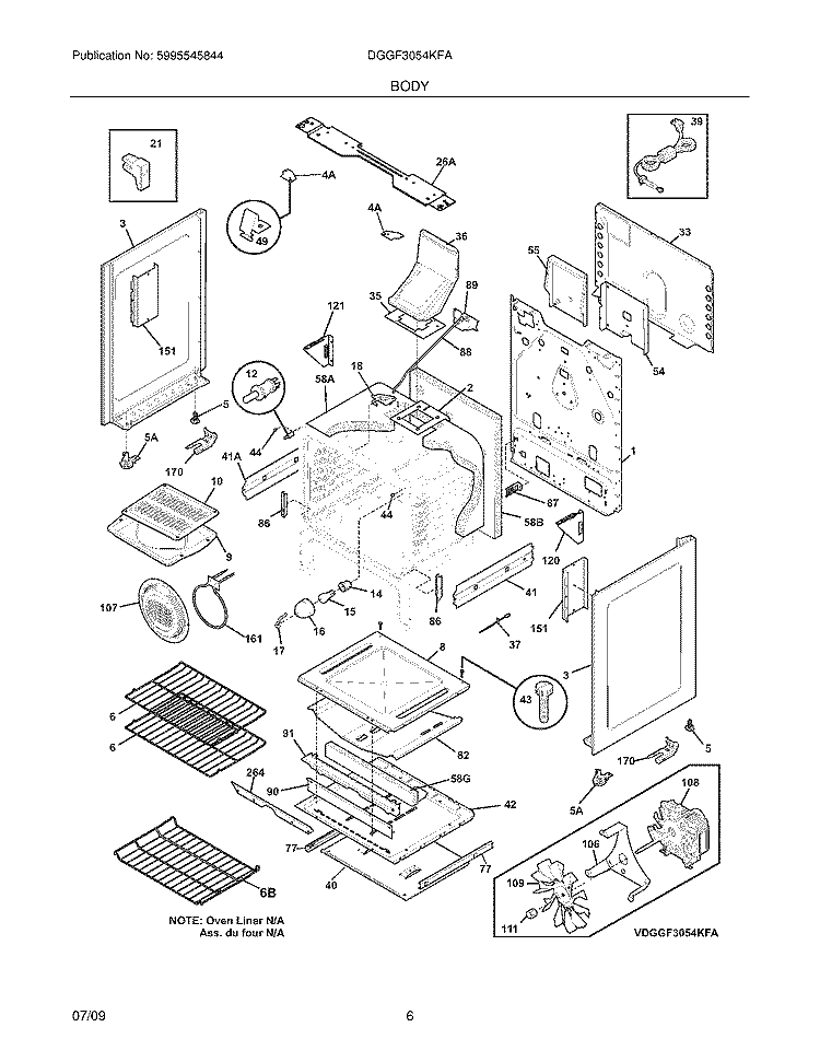 BODY Diagram and Parts List for DGGF3054KFA  Frigidaire Range
