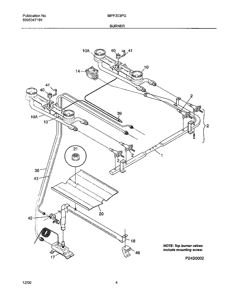 BURNER Diagram and Parts List for MPF303PGDF  Uni Range