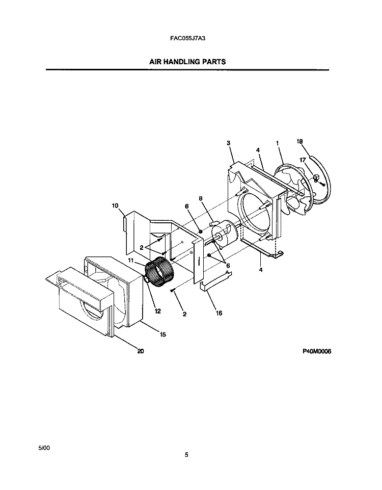 AIR HANDLING PARTS Diagram and Parts List for FAC055J7A3  Frigidaire Air Conditioner
