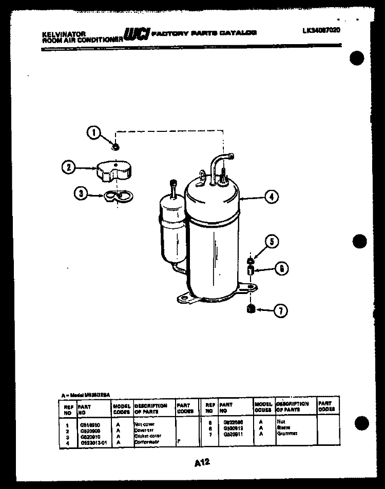 COMPRESSOR Diagram and Parts List for M528D2SA  Kelvinator Air Conditioner
