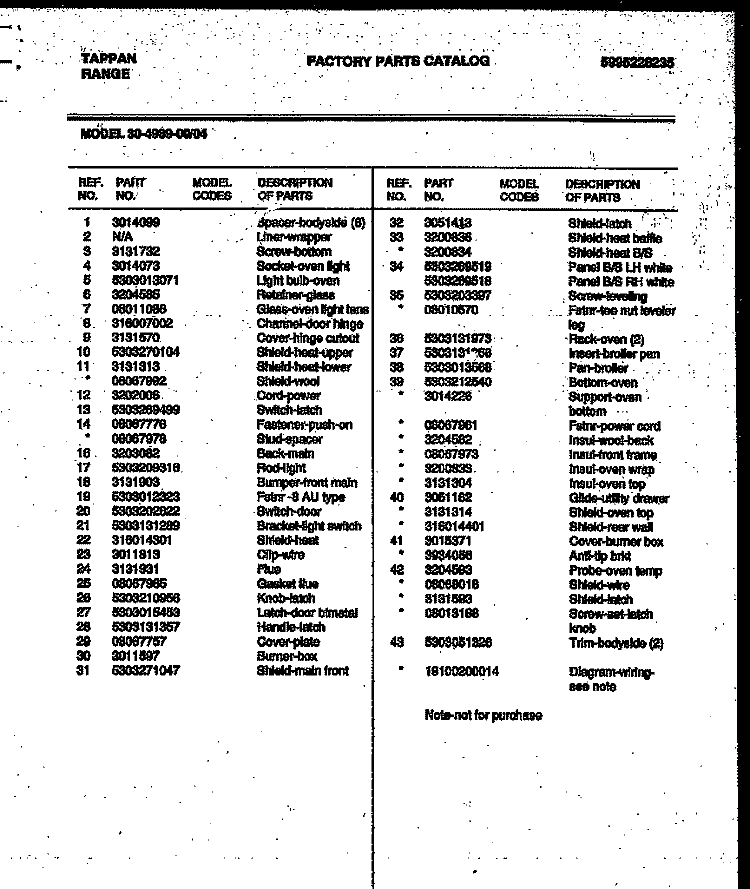 DOOR PARTS Diagram and Parts List for 56-4851-10-04  Tappan Microwave