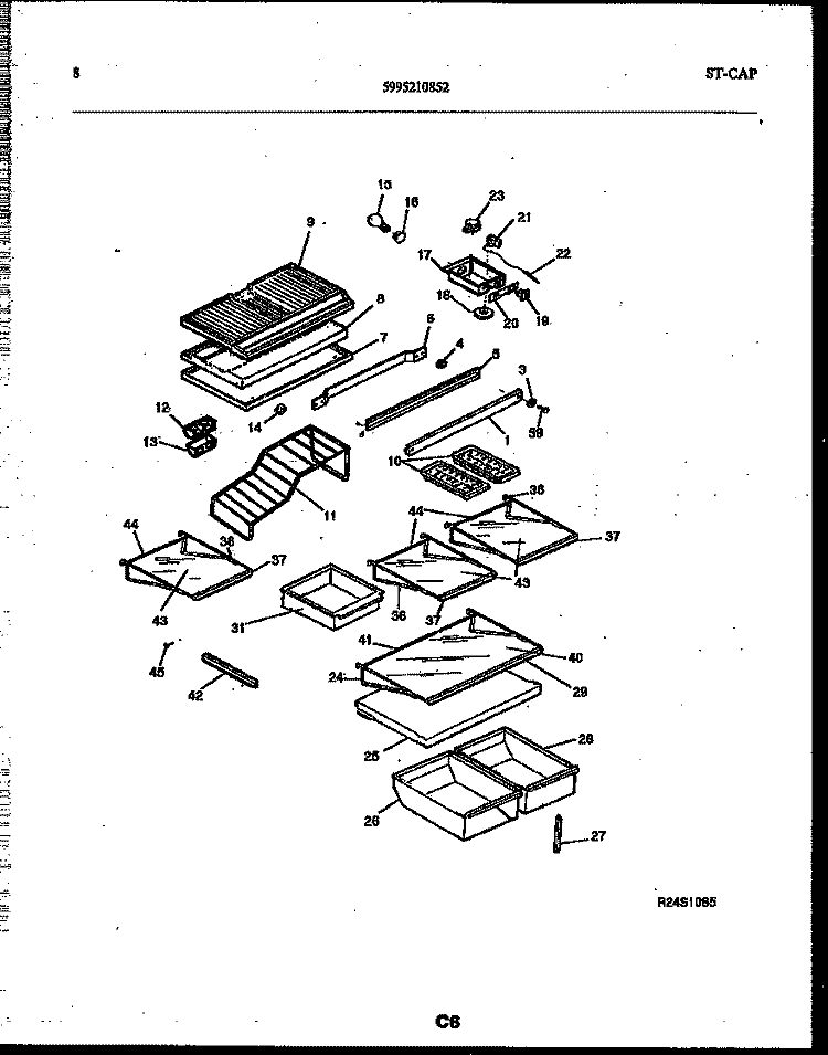 SHELVES AND SUPPORTS Diagram and Parts List for 95-2181-66-00  Tappan Refrigerator