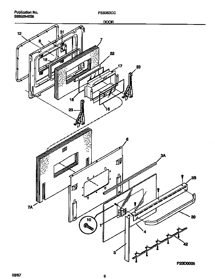 DOOR Diagram and Parts List for FES353CCDC  Frigidaire Range
