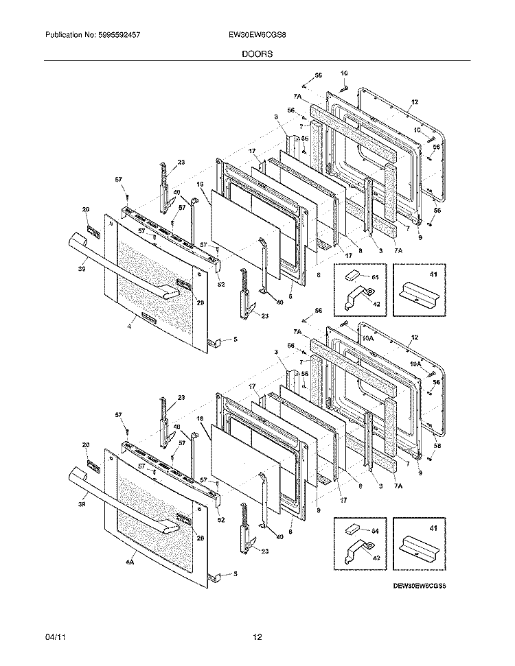 DOORS Diagram and Parts List for EW30EW6CGS8  Electrolux Range