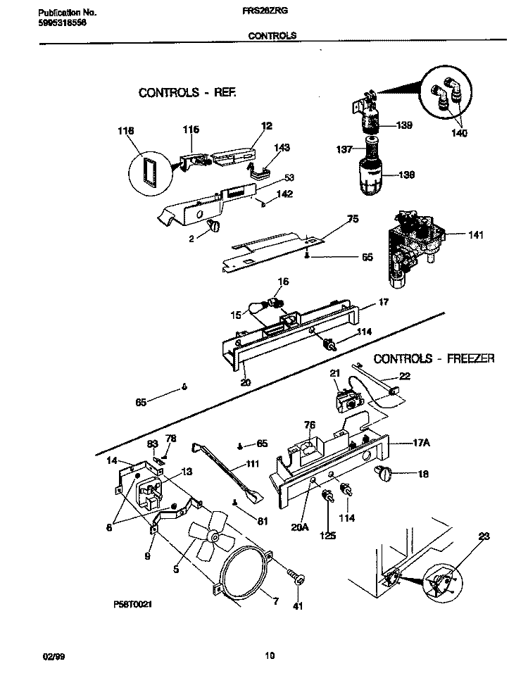 CONTROLS Diagram and Parts List for FRS26ZRGW5  Frigidaire Refrigerator
