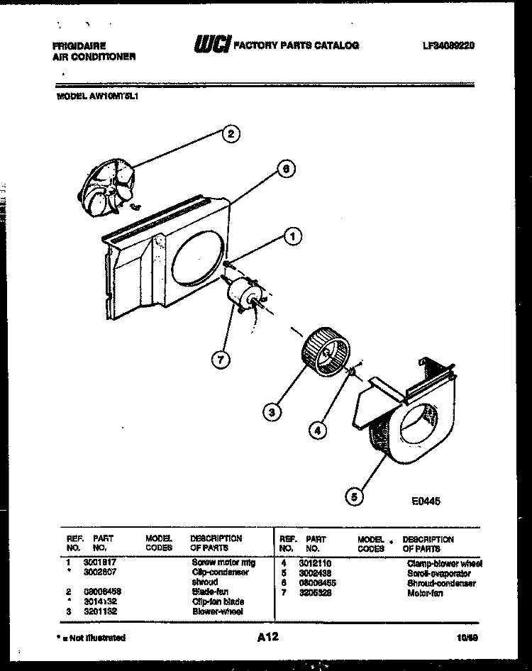 AIR HANDLING PARTS Diagram and Parts List for AW10MT5L1  Frigidaire Air Conditioner