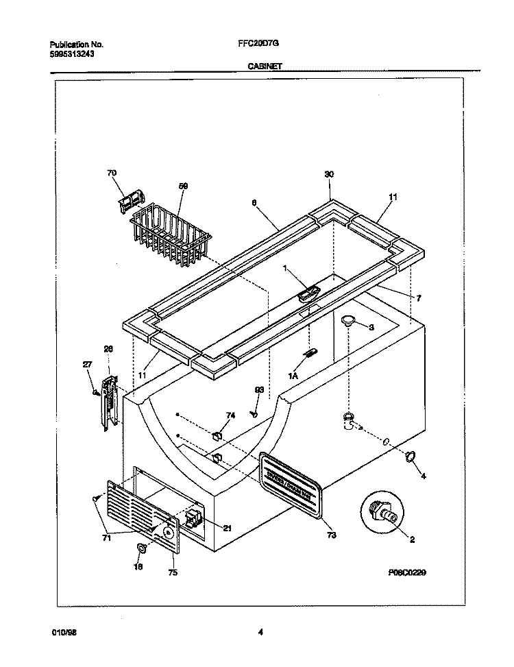 CABINET Diagram and Parts List for FFC20D7GW1  Frigidaire Freezer