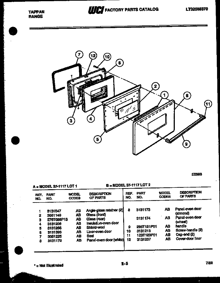 DOOR PARTS Diagram and Parts List for 37-1117-66-01  Tappan Range