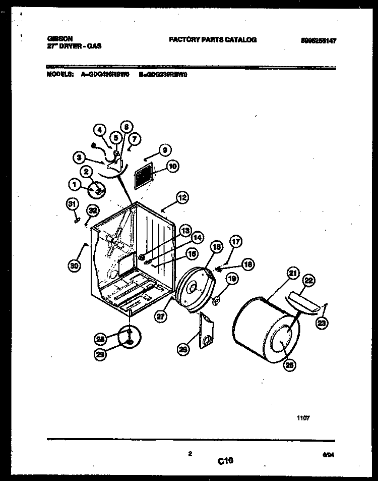 CABINET AND COMPONENT PARTS Diagram and Parts List for GDG436RBW0  Gibson Dryer