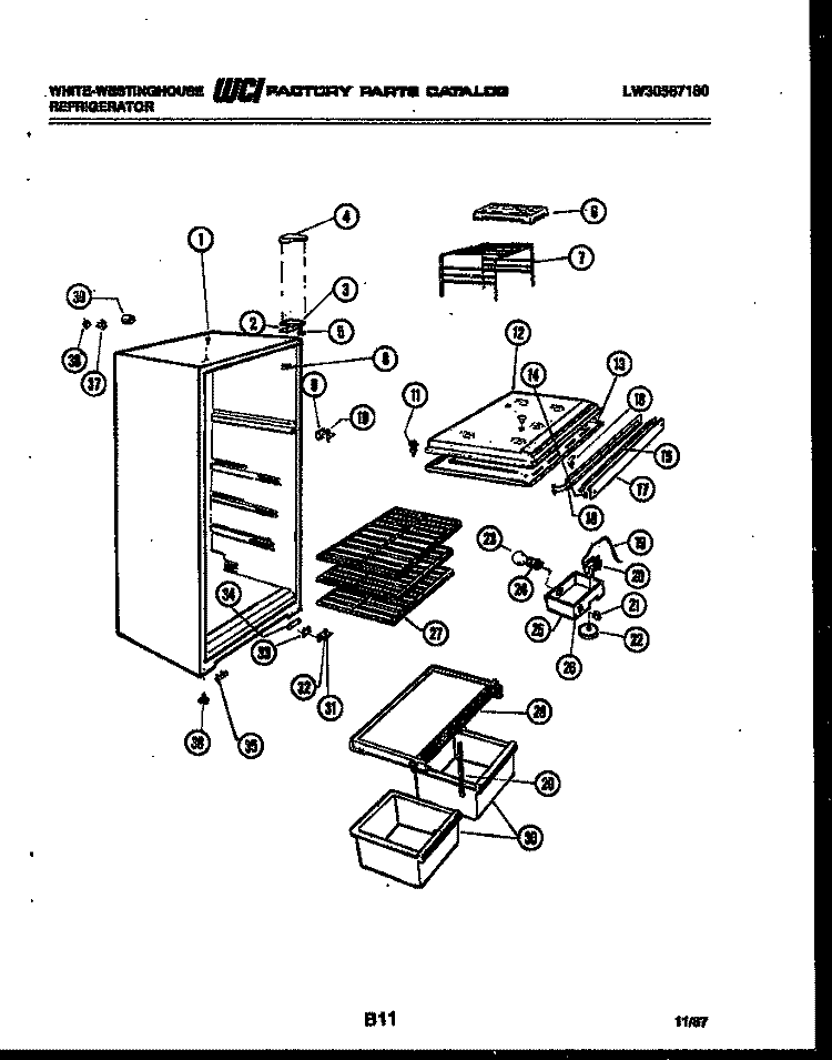 CABINET PARTS Diagram and Parts List for RT142GCH5  Frigidaire Refrigerator