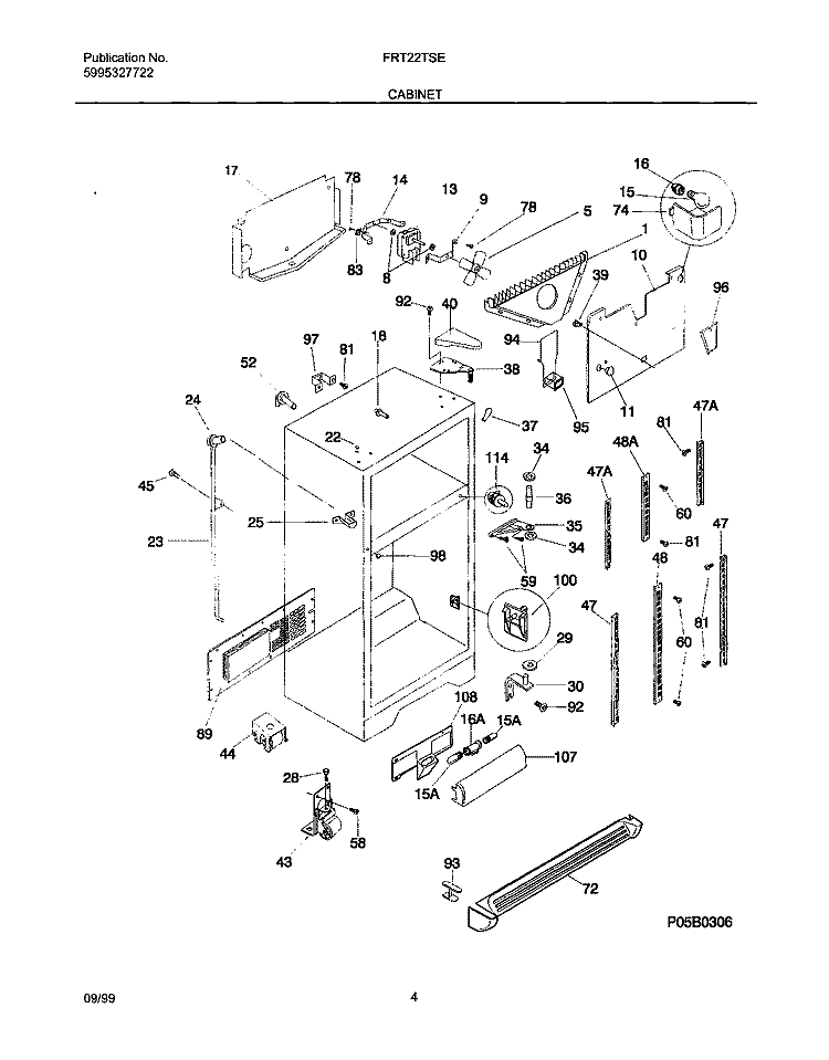 CABINET Diagram and Parts List for FRT22TSEK5  Frigidaire Refrigerator