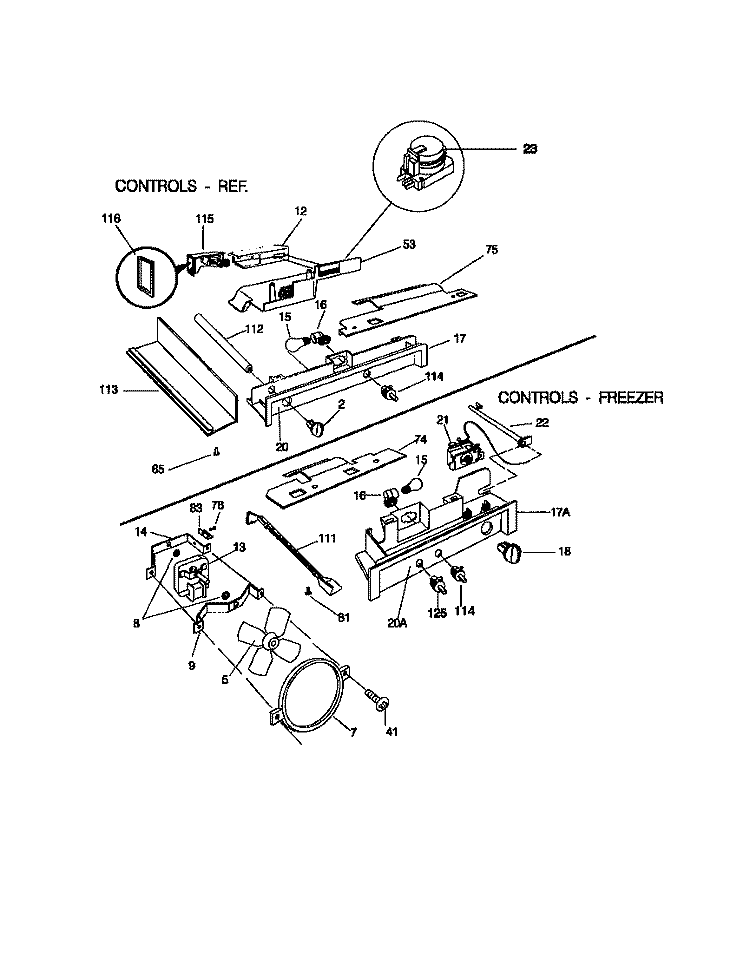 CONTROLS Diagram and Parts List for FRS22WPCW0  Frigidaire Refrigerator