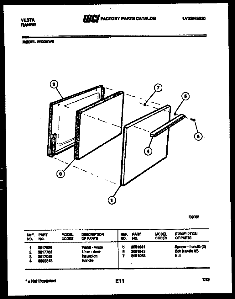 DOOR PARTS Diagram and Parts List for VE30AW5  Tappan Range