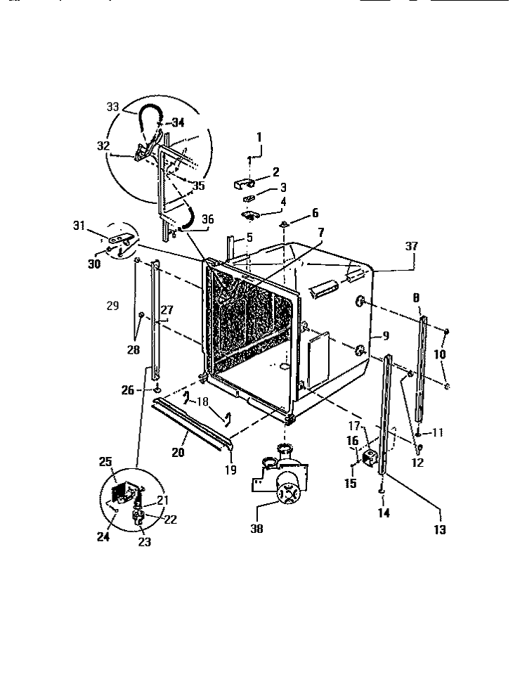 OUTER TUB COMPONENTS Diagram and Parts List for DWU2005T3W  Kelvinator Dishwasher