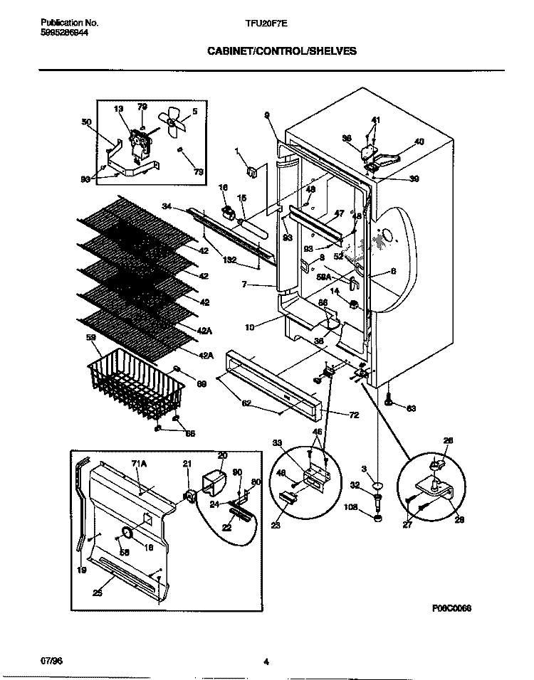 CABINET / CONTROL / SHELVES Diagram and Parts List for TFU20F7EW1  Tappan Freezer