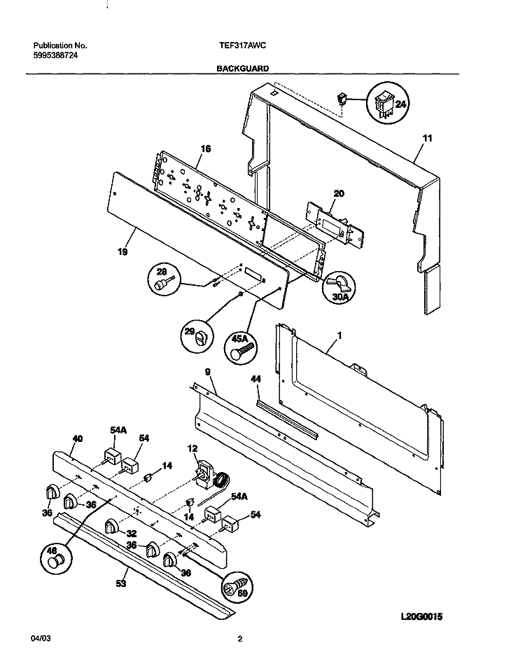 BACKGUARD Diagram and Parts List for TEF317AWC  Tappan Range