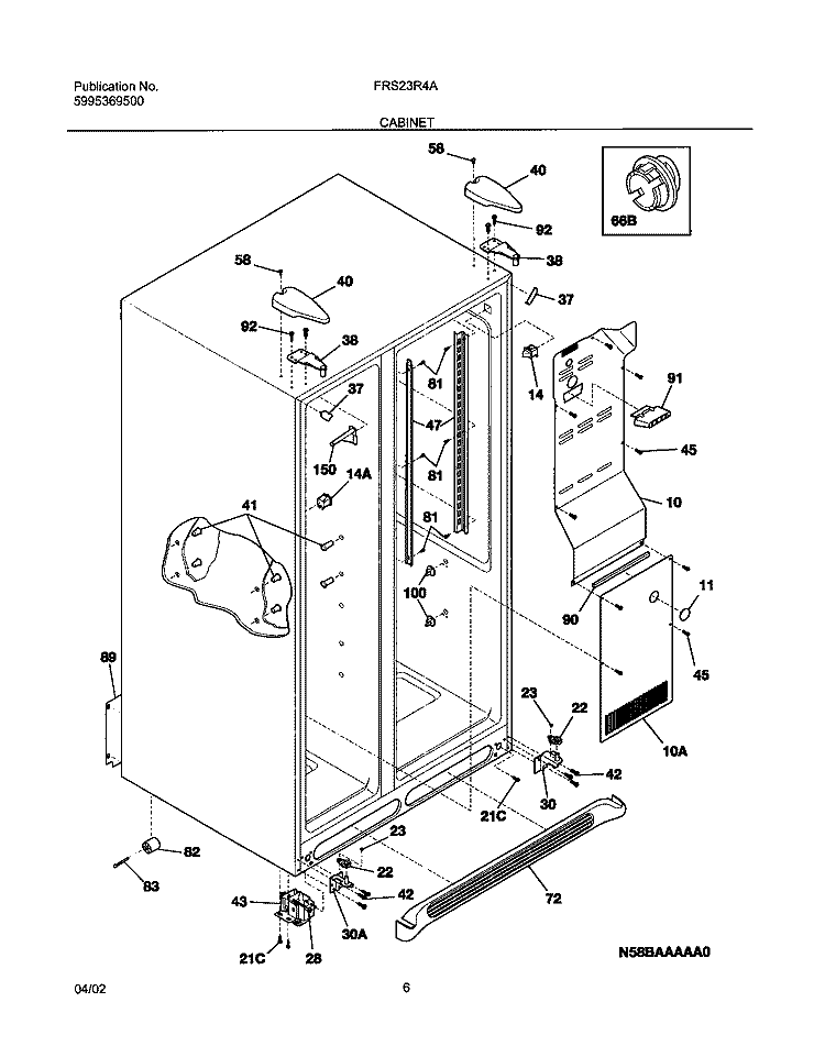 CABINET Diagram and Parts List for FRS23R4AW5  Frigidaire Refrigerator