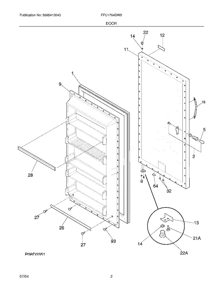 DOOR Diagram and Parts List for FFU1764DW0  Frigidaire Freezer