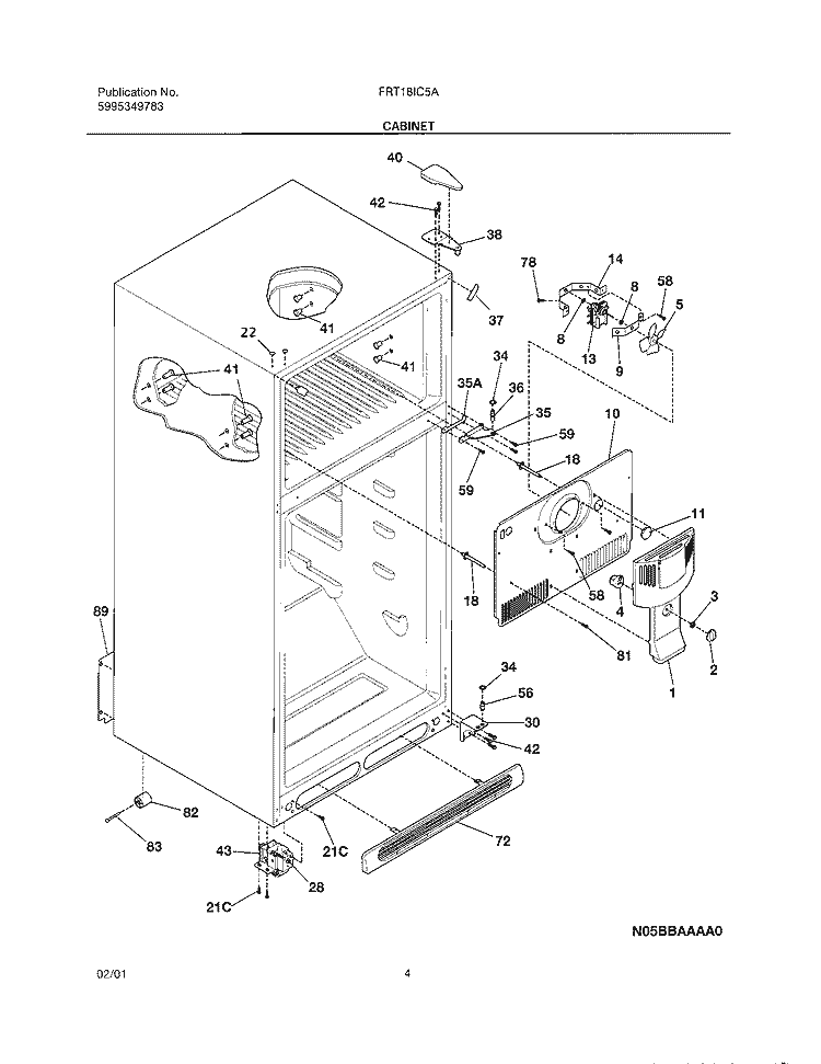 CABINET Diagram and Parts List for FRT18IC5AQ0  Frigidaire Refrigerator