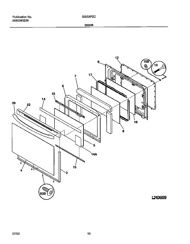 DOOR Diagram and Parts List for GSG3PZCQA  Frigidaire Range