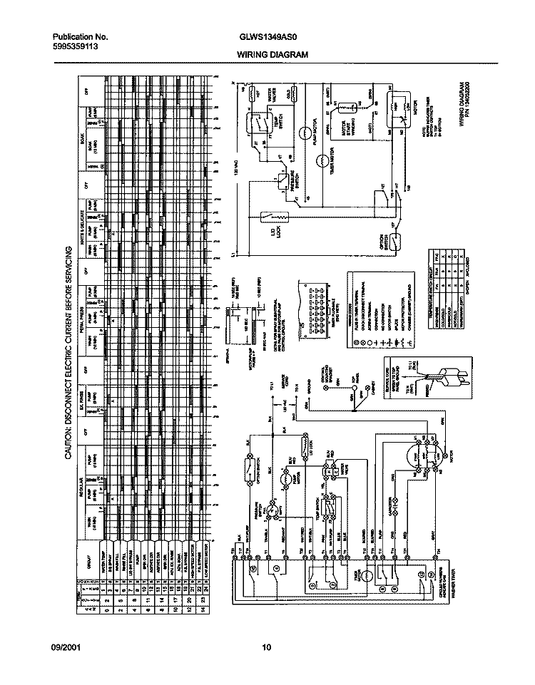 134052200 WIRING DIAGRAM Diagram and Parts List for GLWS1349AS0  Frigidaire Washer