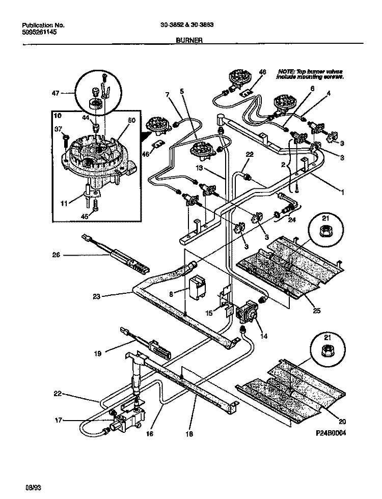 BURNER Diagram and Parts List for 30-3863-23-02  Tappan Range