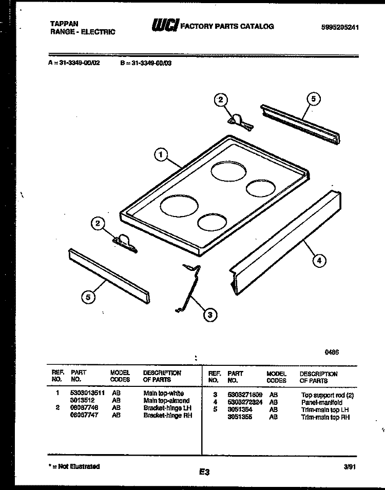 COOKTOP PARTS Diagram and Parts List for 31-3347-00-02  Tappan Range