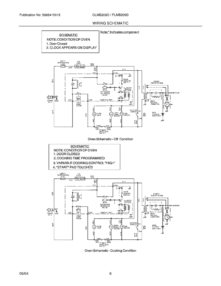 WIRING SCHEMATIC Diagram and Parts List for GLMB209DBA  Frigidaire Microwave