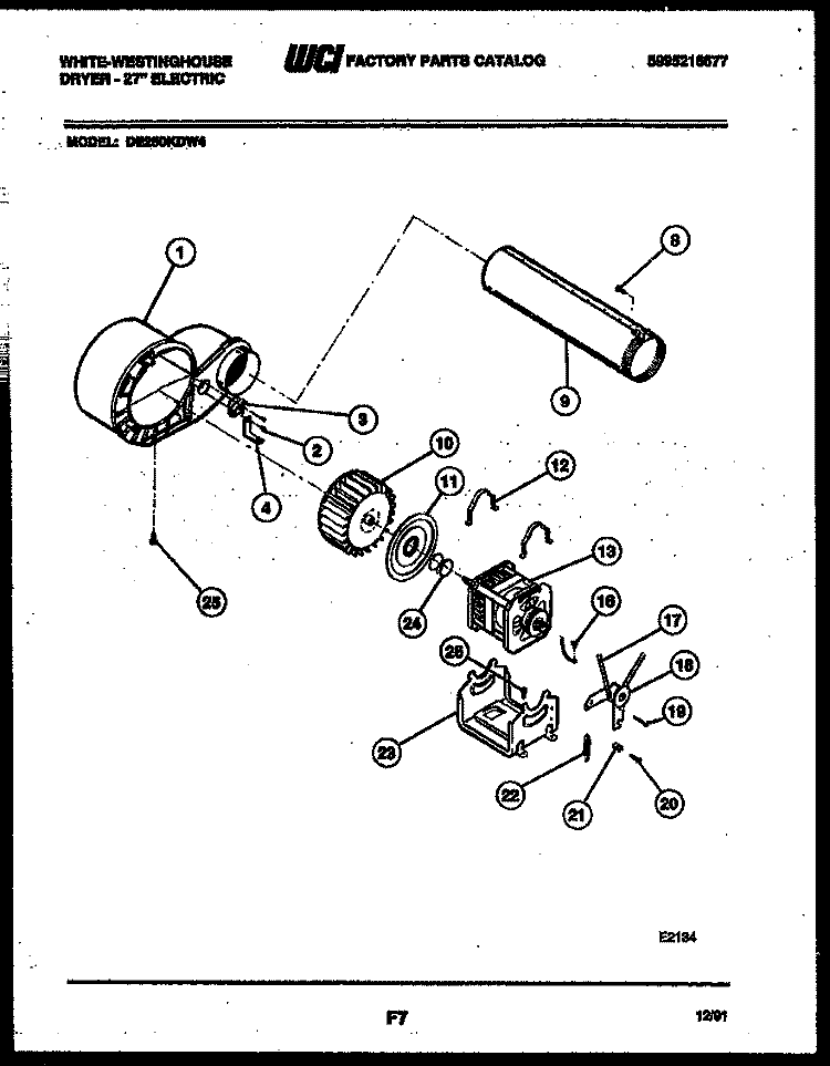 BLOWER AND DRIVE PARTS Diagram and Parts List for DE250KDD4  Frigidaire Dryer