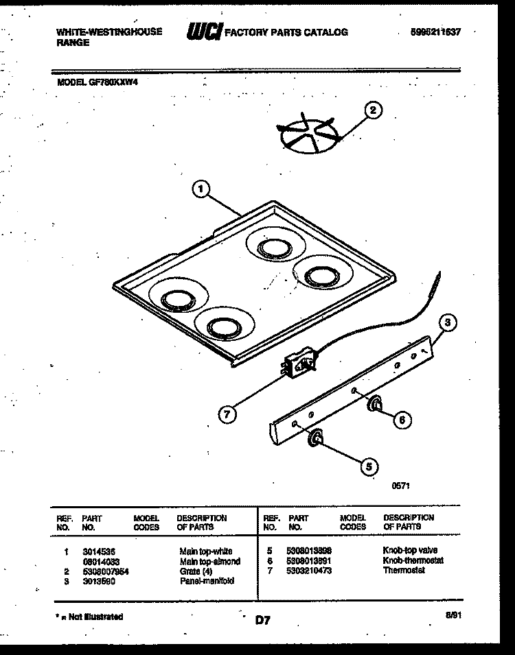 COOKTOP PARTS Diagram and Parts List for GF780KXD4  Frigidaire Range